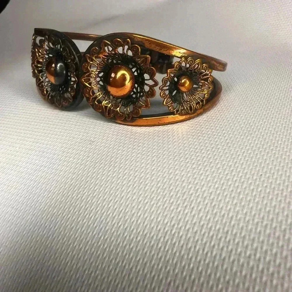 VTG Solid Copper heavy Weave Design Hinge etched Bangle Bracelet Basket Weave - Picture 5 of 10